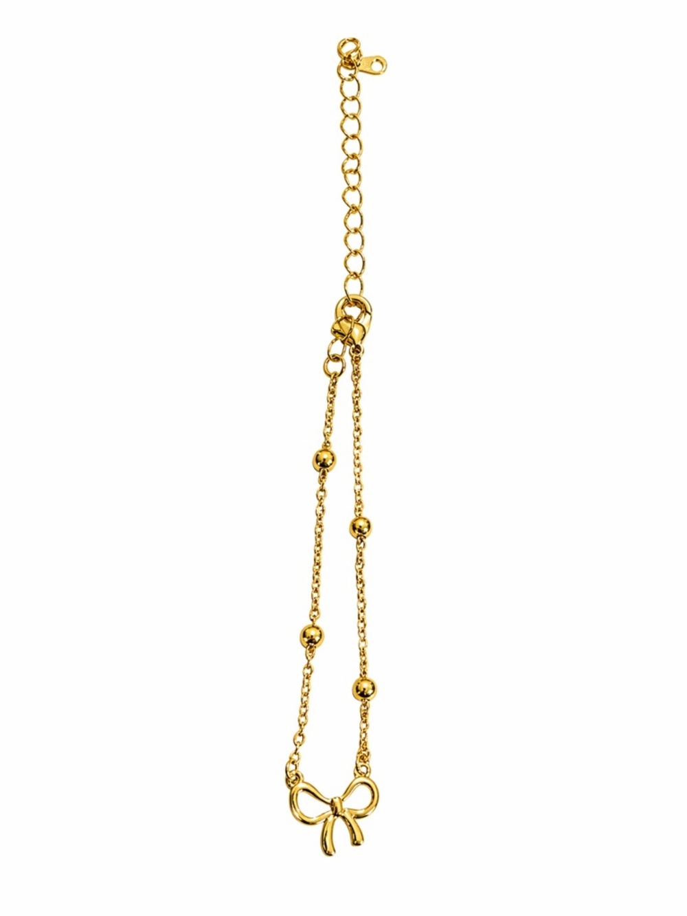 14K Gold Plated Bow Bracelet 10” Adjustable Dainty Chain Beaded Minimal - Picture 6 of 12